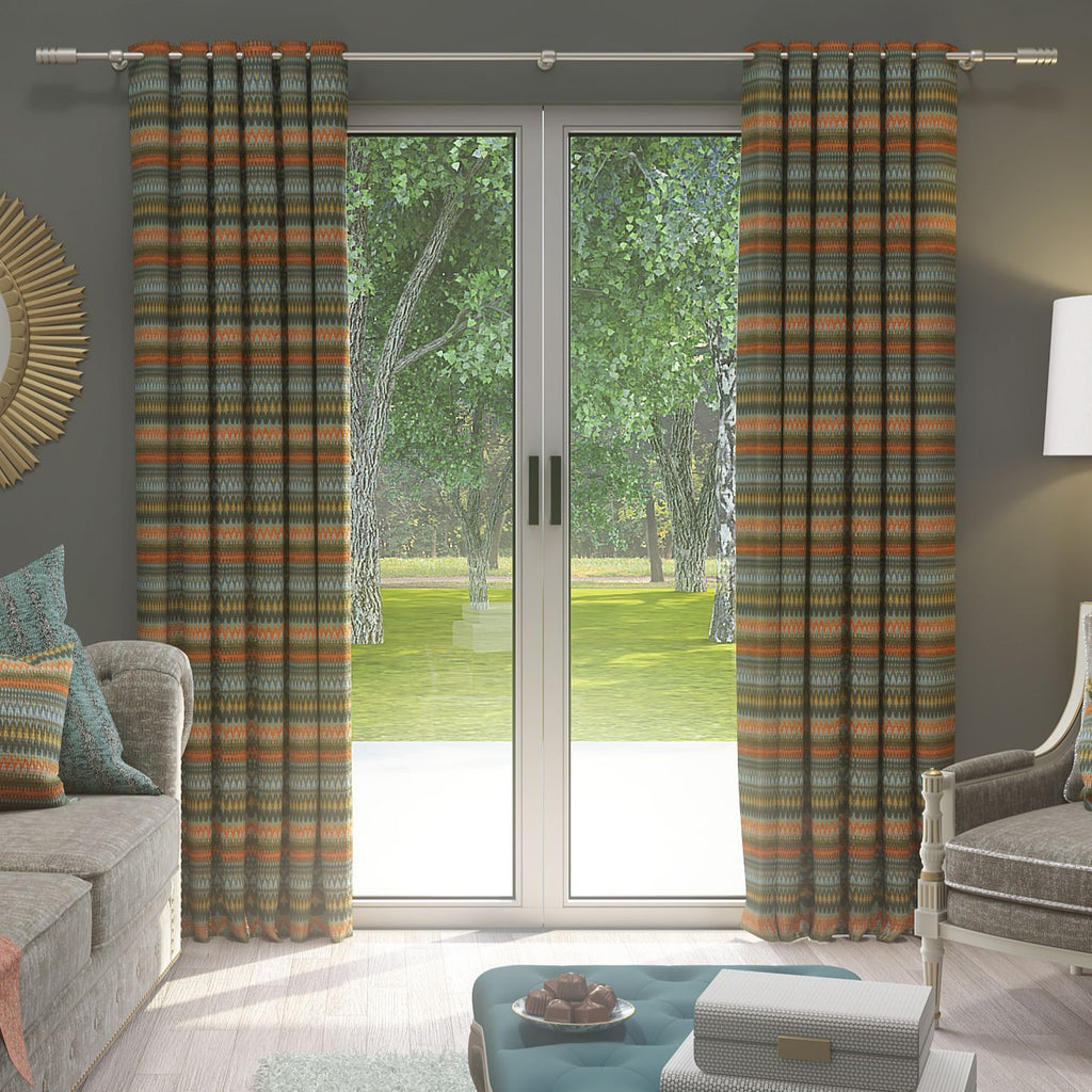 Curitiba Aztec Orange + Teal Curtains