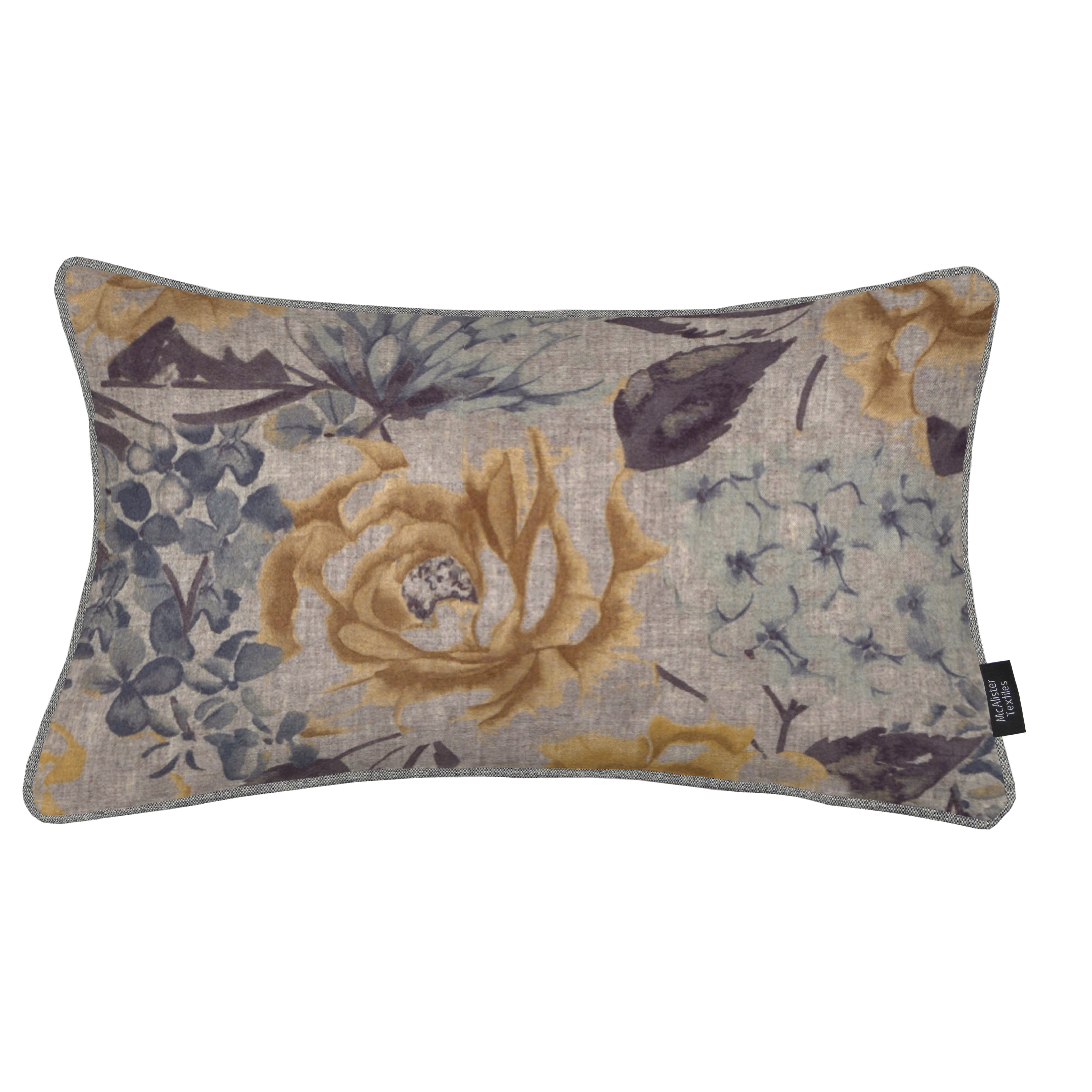 Blooma Blue, Grey and Ochre Floral Cushion