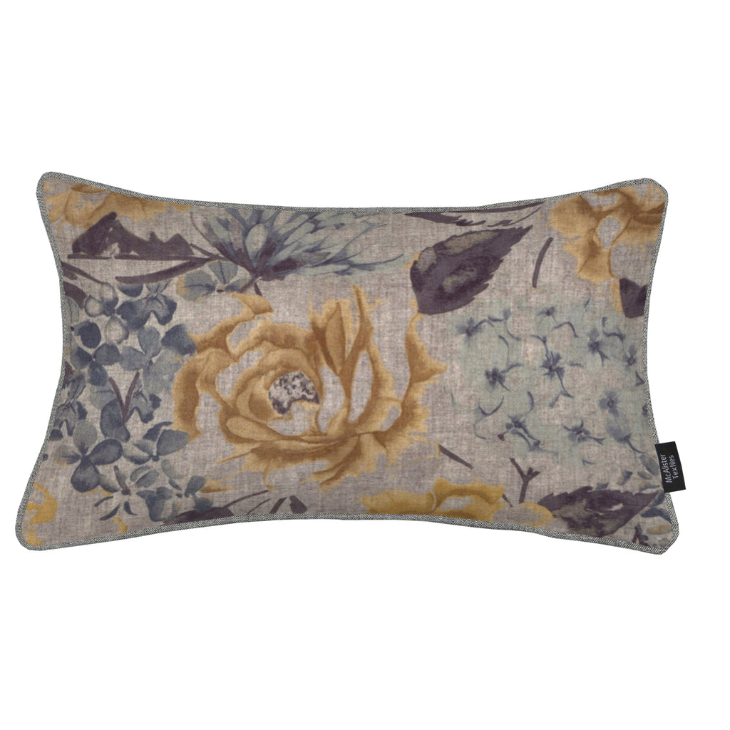 Blooma Blue, Grey and Ochre Floral Cushion