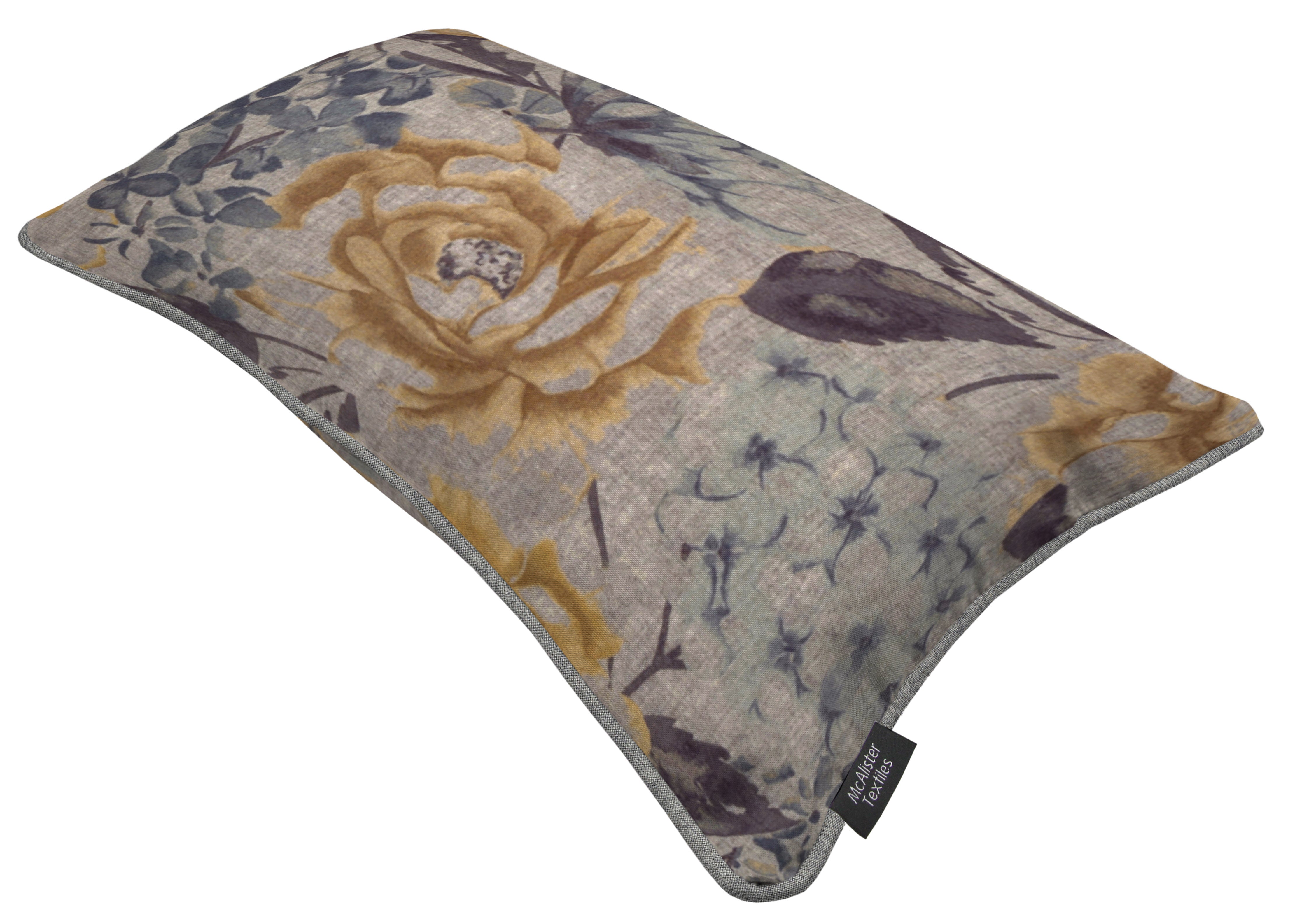 Blooma Blue, Grey and Ochre Floral Cushion