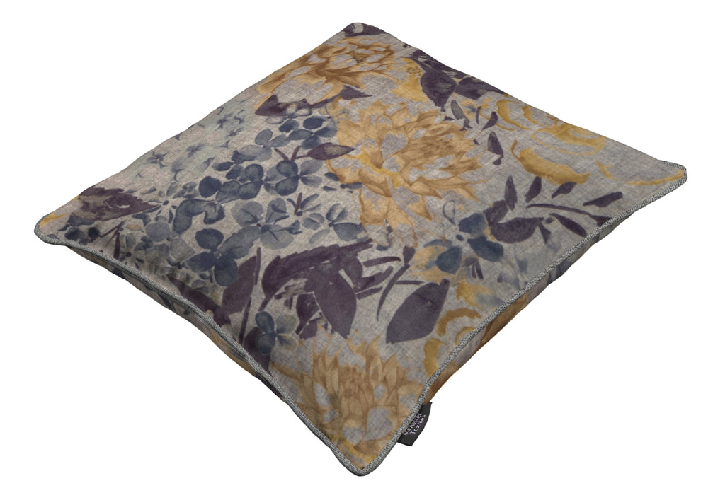 Blooma Blue, Grey and Ochre Floral Cushion