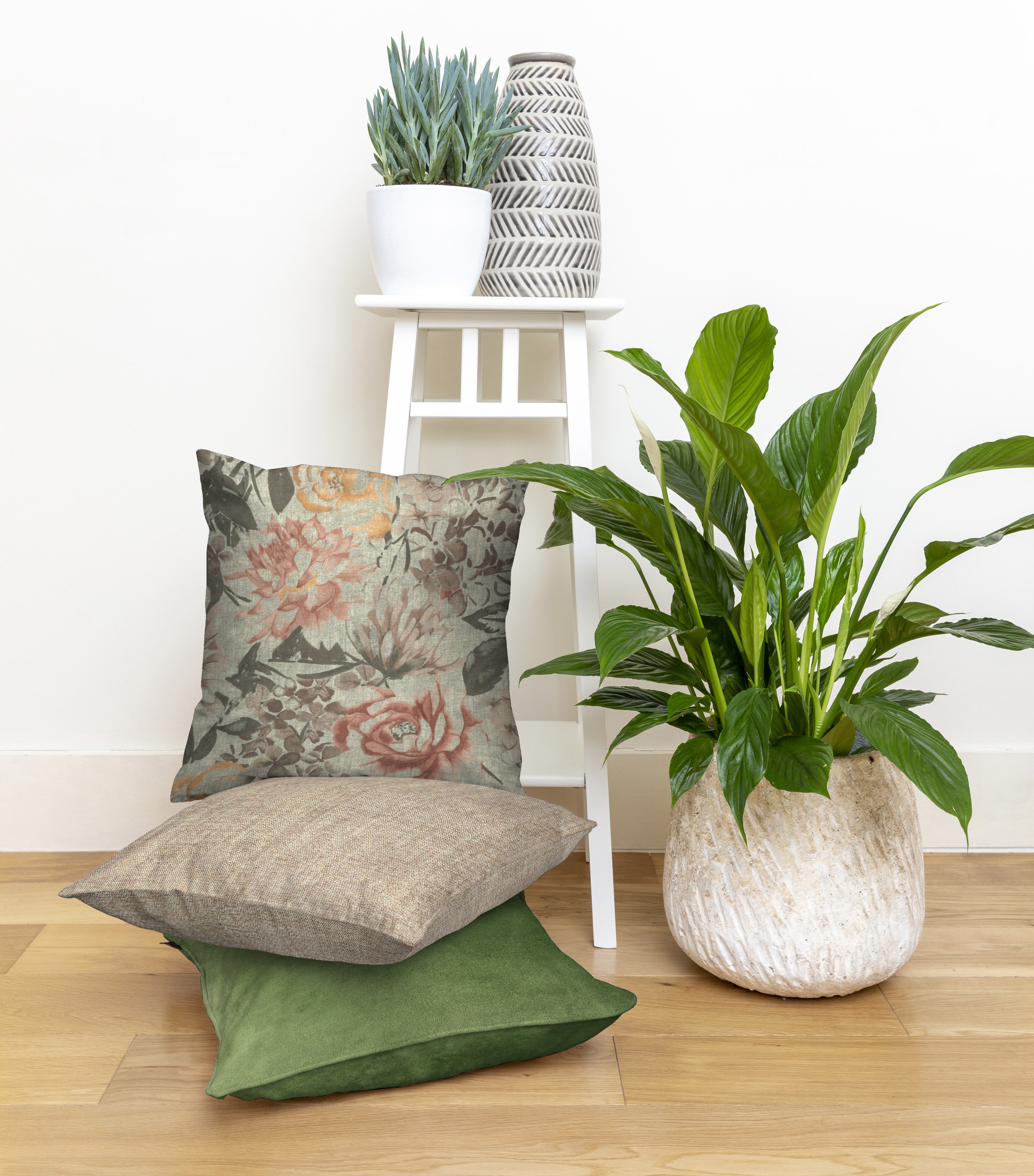 Blooma Green, Pink and Ochre Floral Cushion