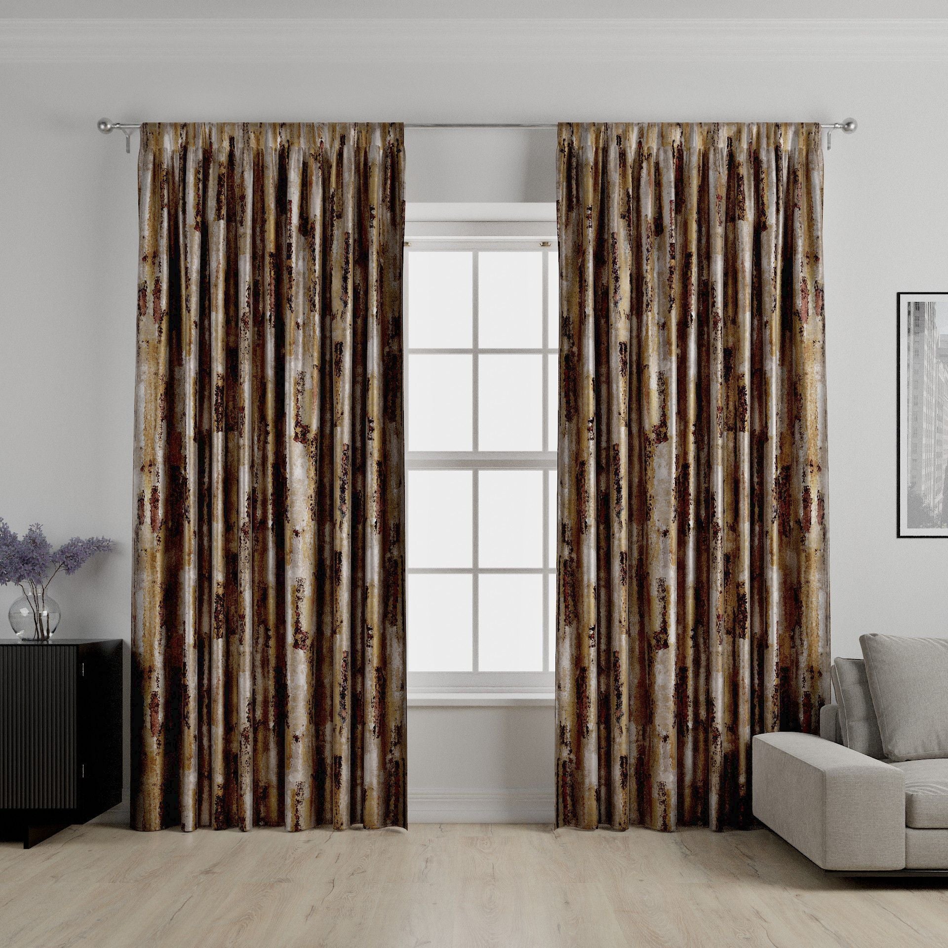 Aura Ochre Printed Velvet Curtains