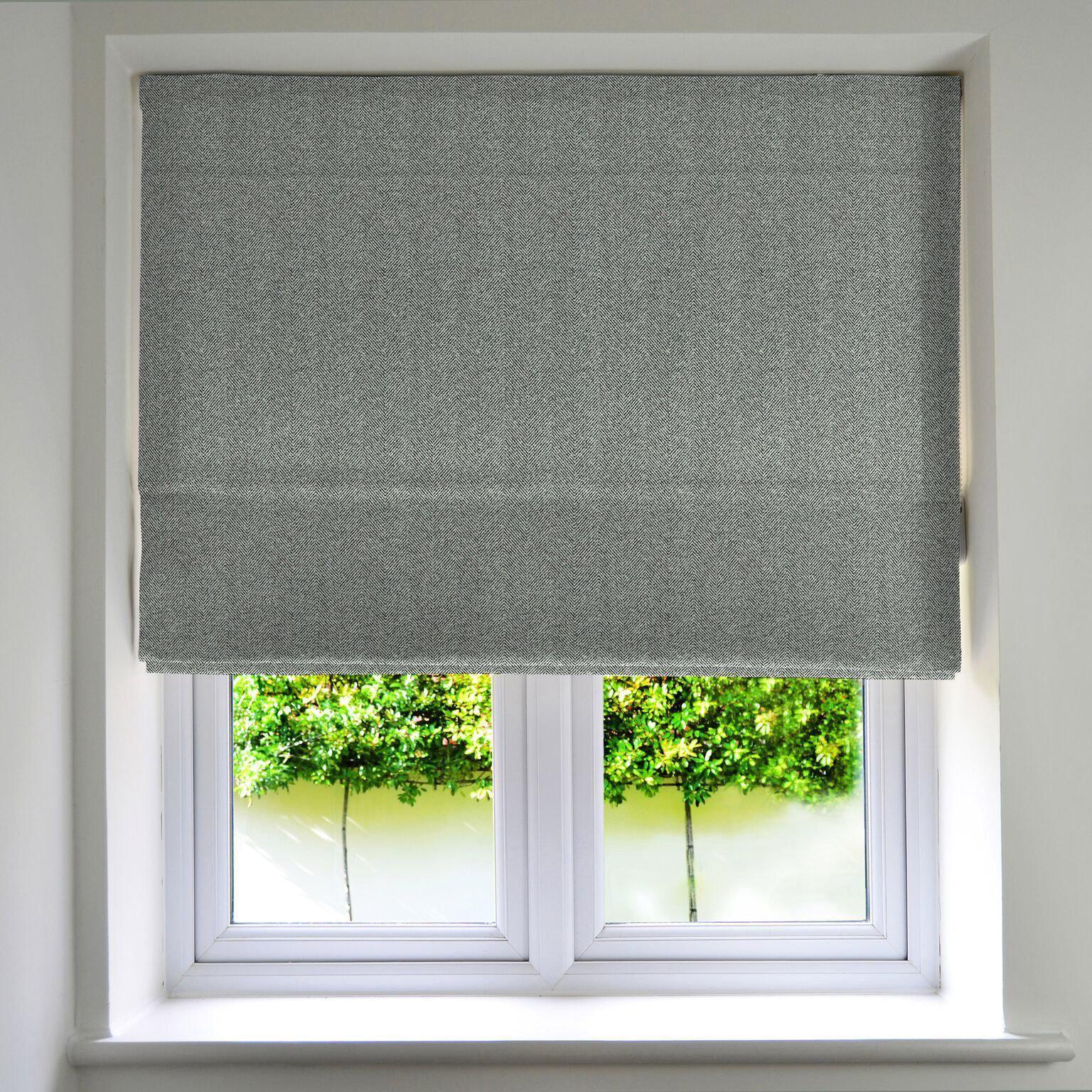 Herringbone Charcoal Grey Roman Blind