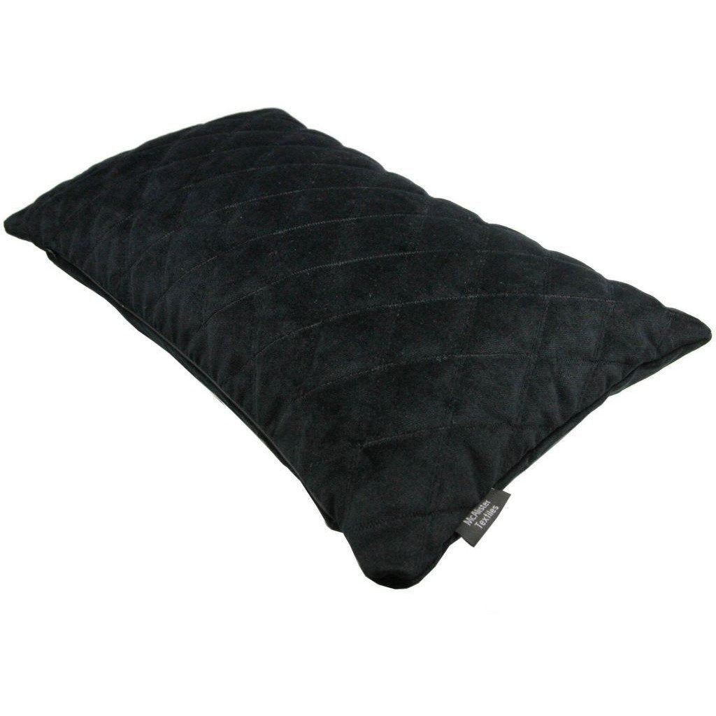 McAlister Textiles Diamond Quilted Black Velvet Cushion Cushions and Covers 