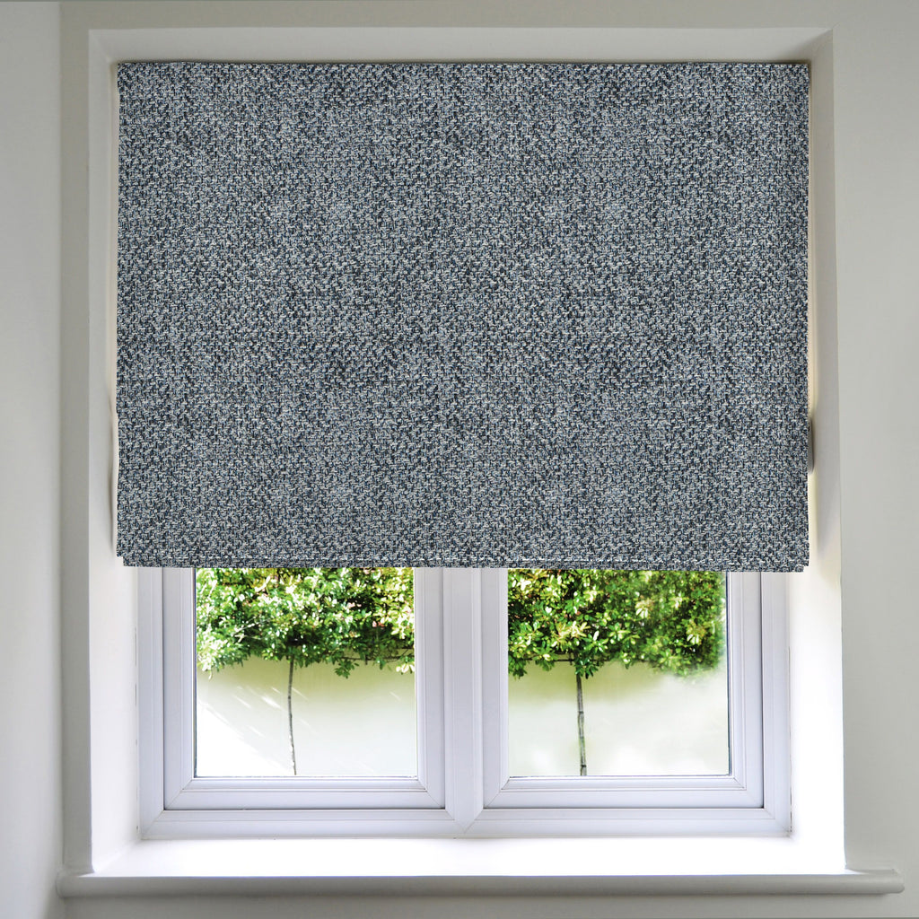 McAlister Textiles Harris Charcoal Grey and Blue Tweed Roman Blinds Roman Blinds Standard Lining 130cm x 200cm 