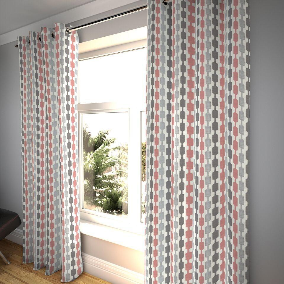 McAlister Textiles Lotta Blush Pink + Grey Curtains Tailored Curtains 116cm(w) x 182cm(d) (46" x 72") 