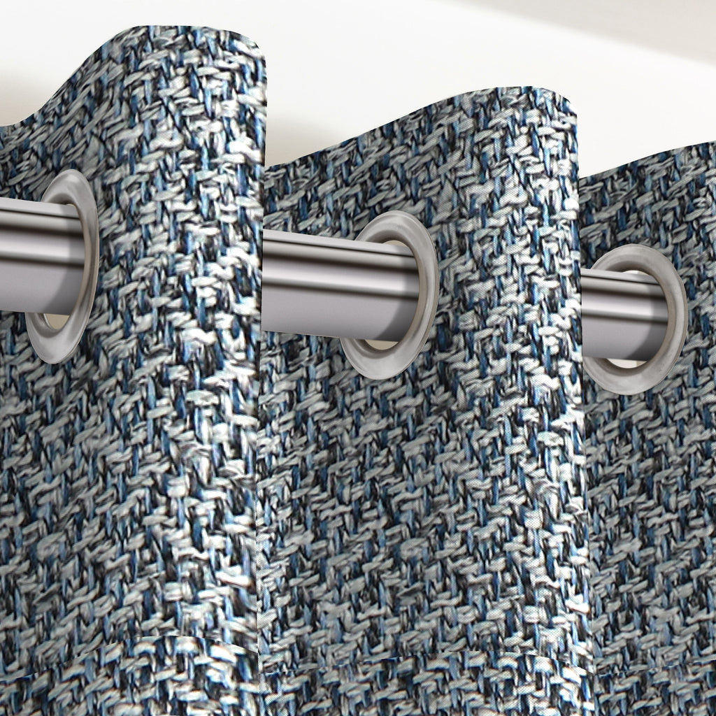 McAlister Textiles Harris Charcoal Grey and Blue Tweed Curtains Tailored Curtains 116cm(w) x 137cm(d) (46" x 54") 
