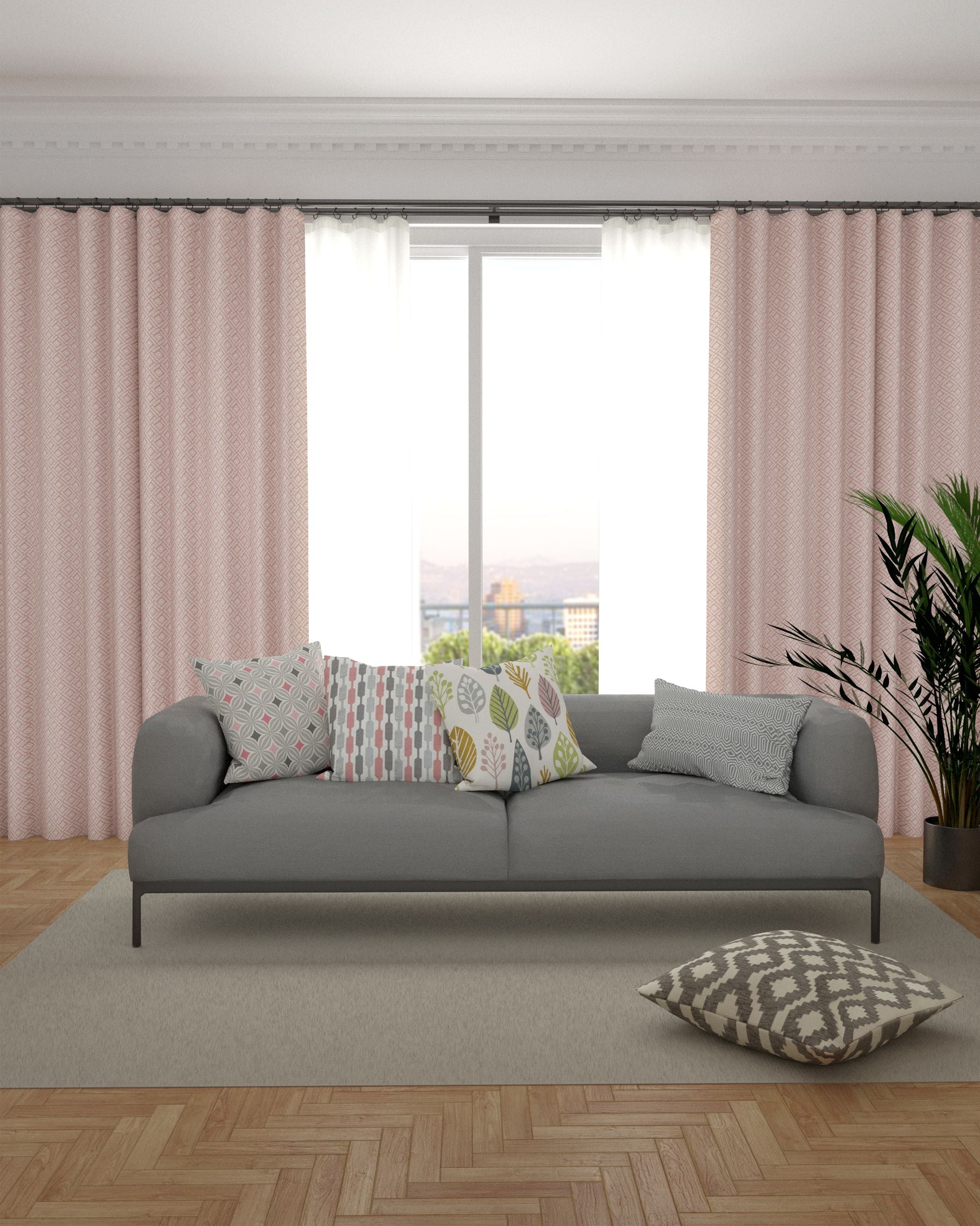 Elva Geometric Blush Pink Curtains