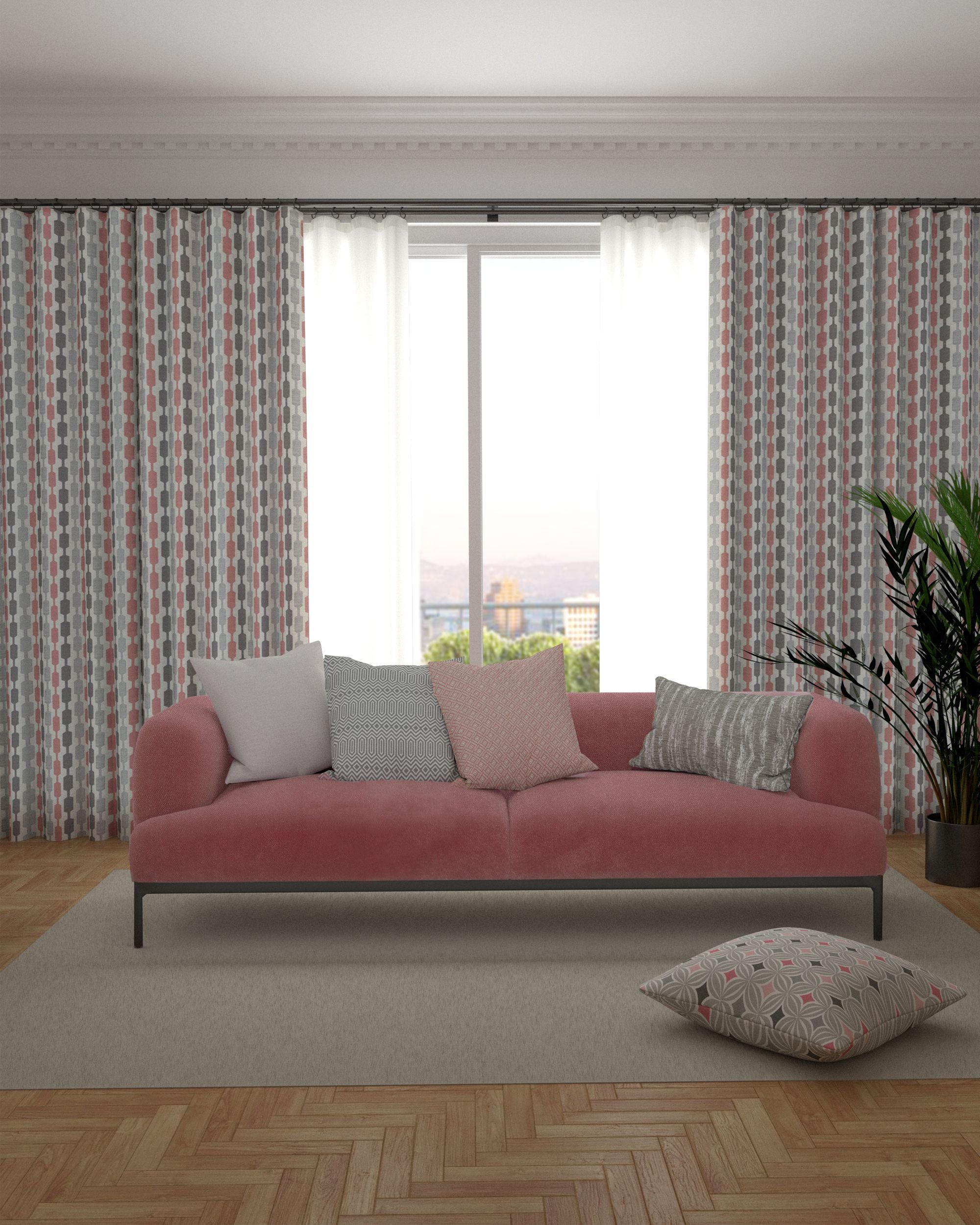 Lotta Blush Pink + Grey Curtains