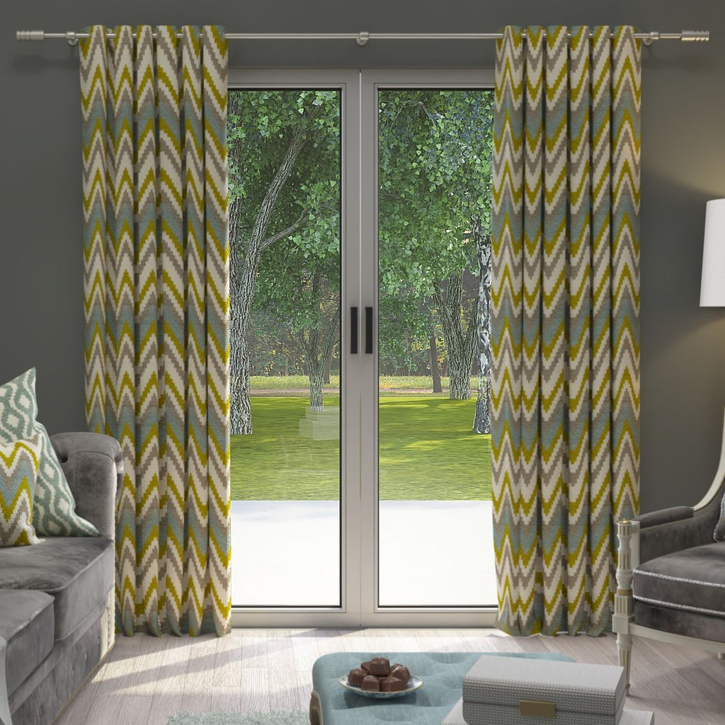 Navajo Blue + Lime Green Striped Curtains