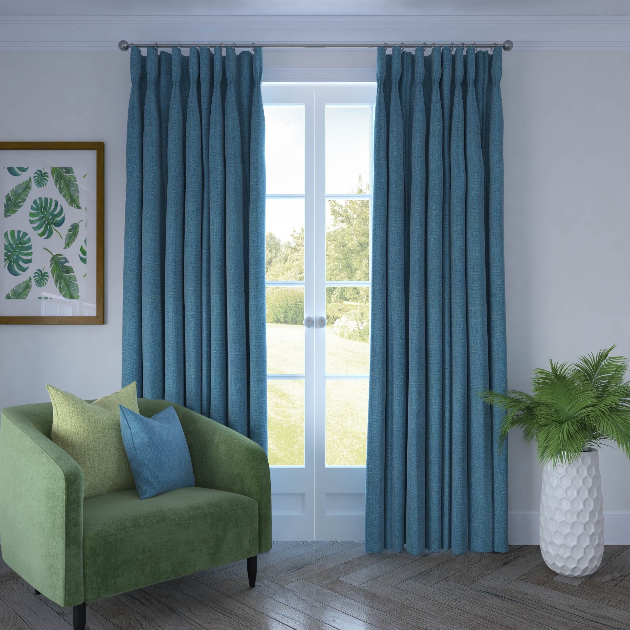 Linea Teal Textured Curtains