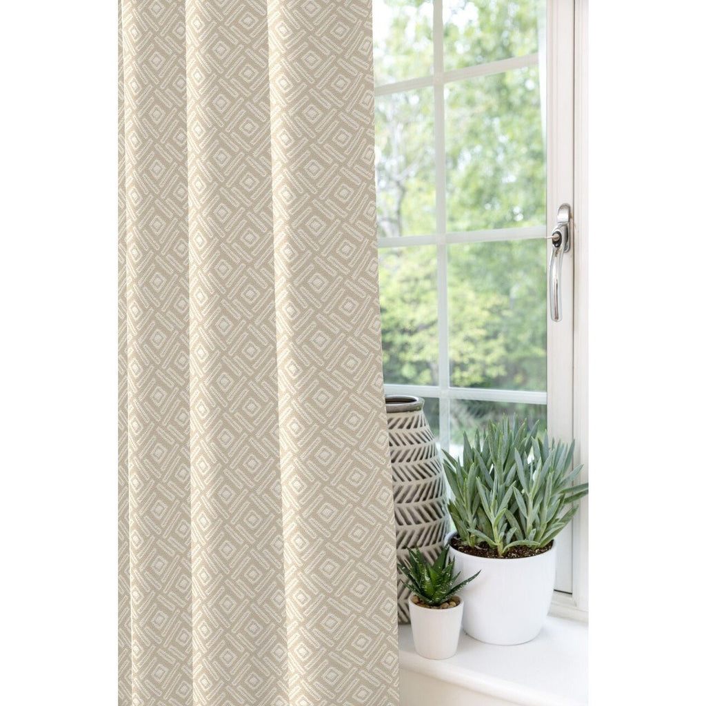 McAlister Textiles Elva Geometric Beige Grey Curtains Tailored Curtains 