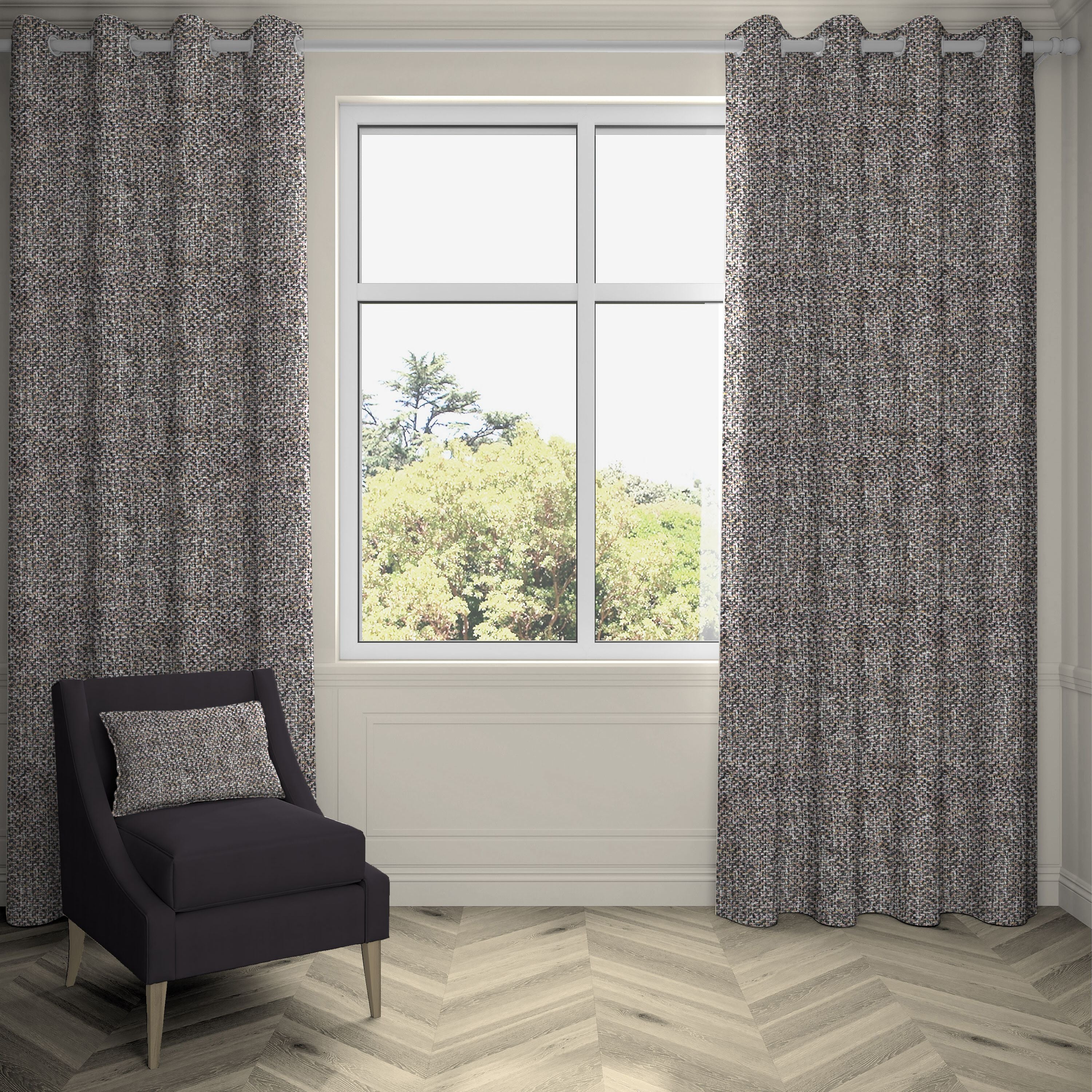 McAlister Textiles Lewis Grey Heather Tweed Curtains Tailored Curtains 