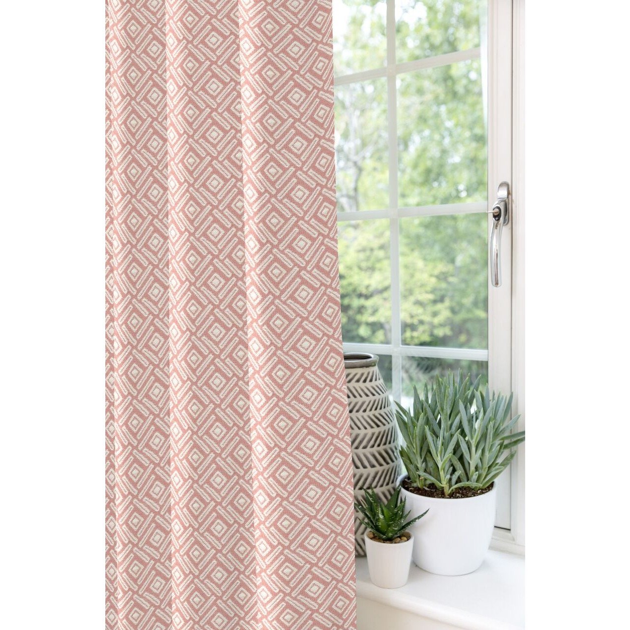 McAlister Textiles Elva Geometric Blush Pink Curtains Tailored Curtains 