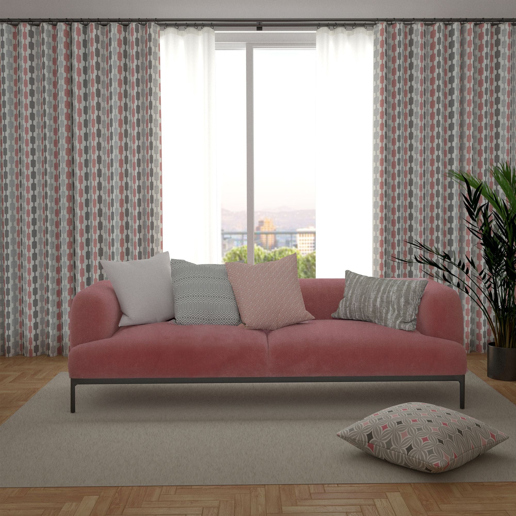Lotta Blush Pink + Grey Curtains