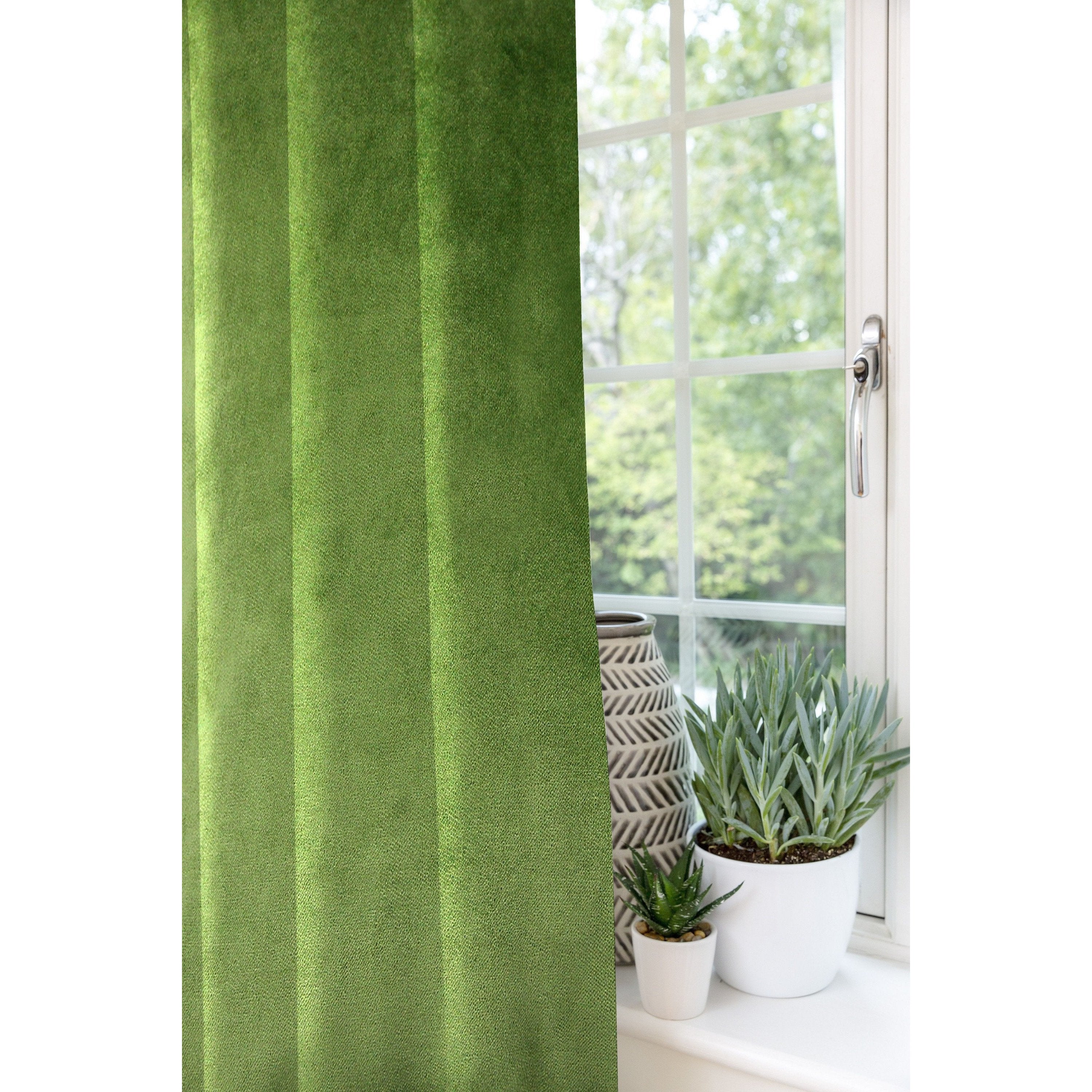 McAlister Textiles Matt Fern Green Velvet Curtains Tailored Curtains 