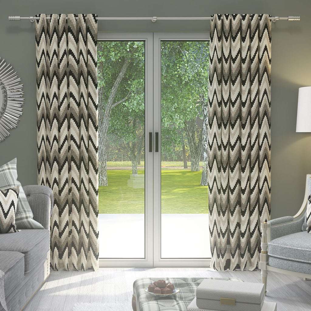 Navajo Black + Grey Striped Curtains