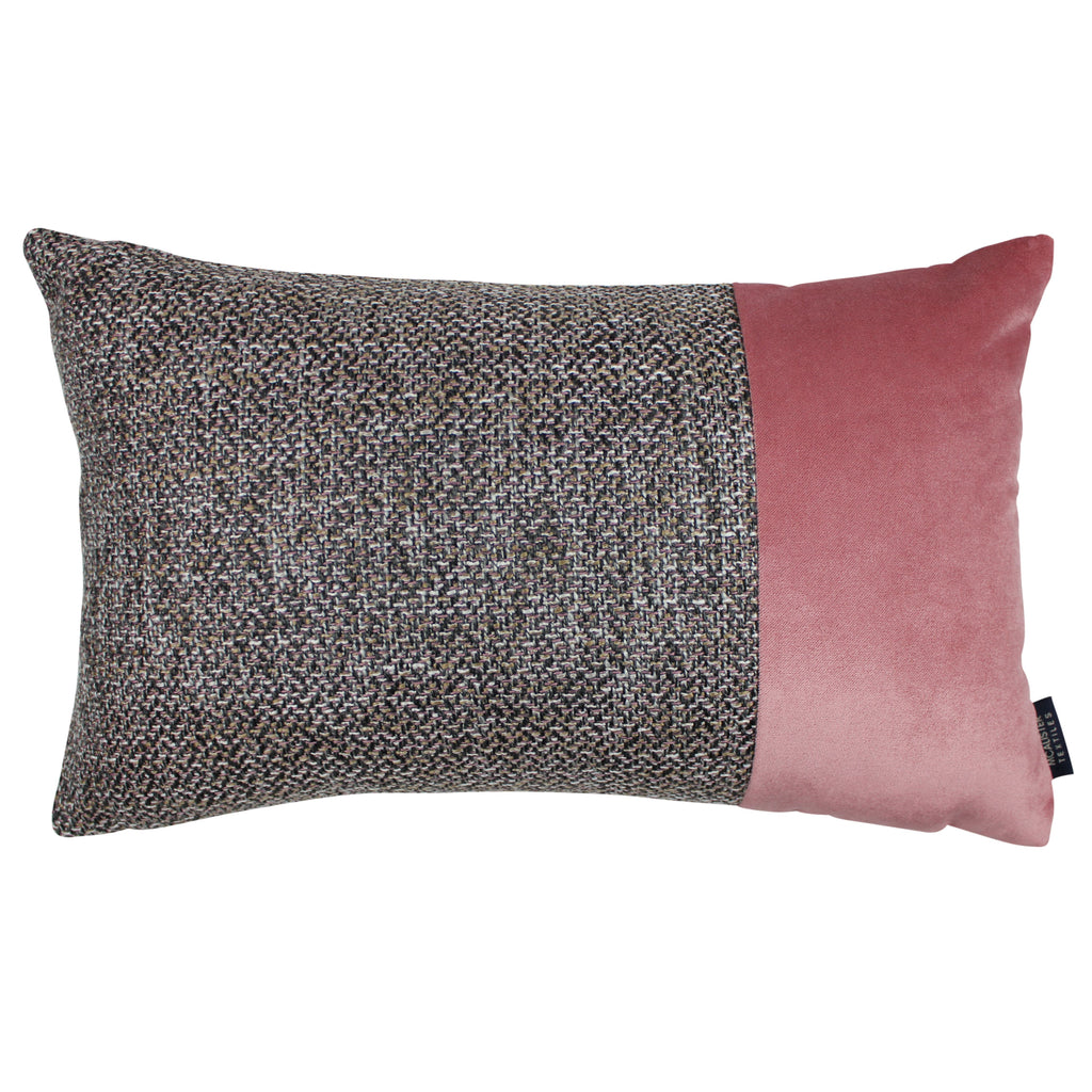 McAlister Textiles Lewis Velvet Border Tweed Pillow Grey Heather and Pink Pillow Cover Only 50cm x 30cm 