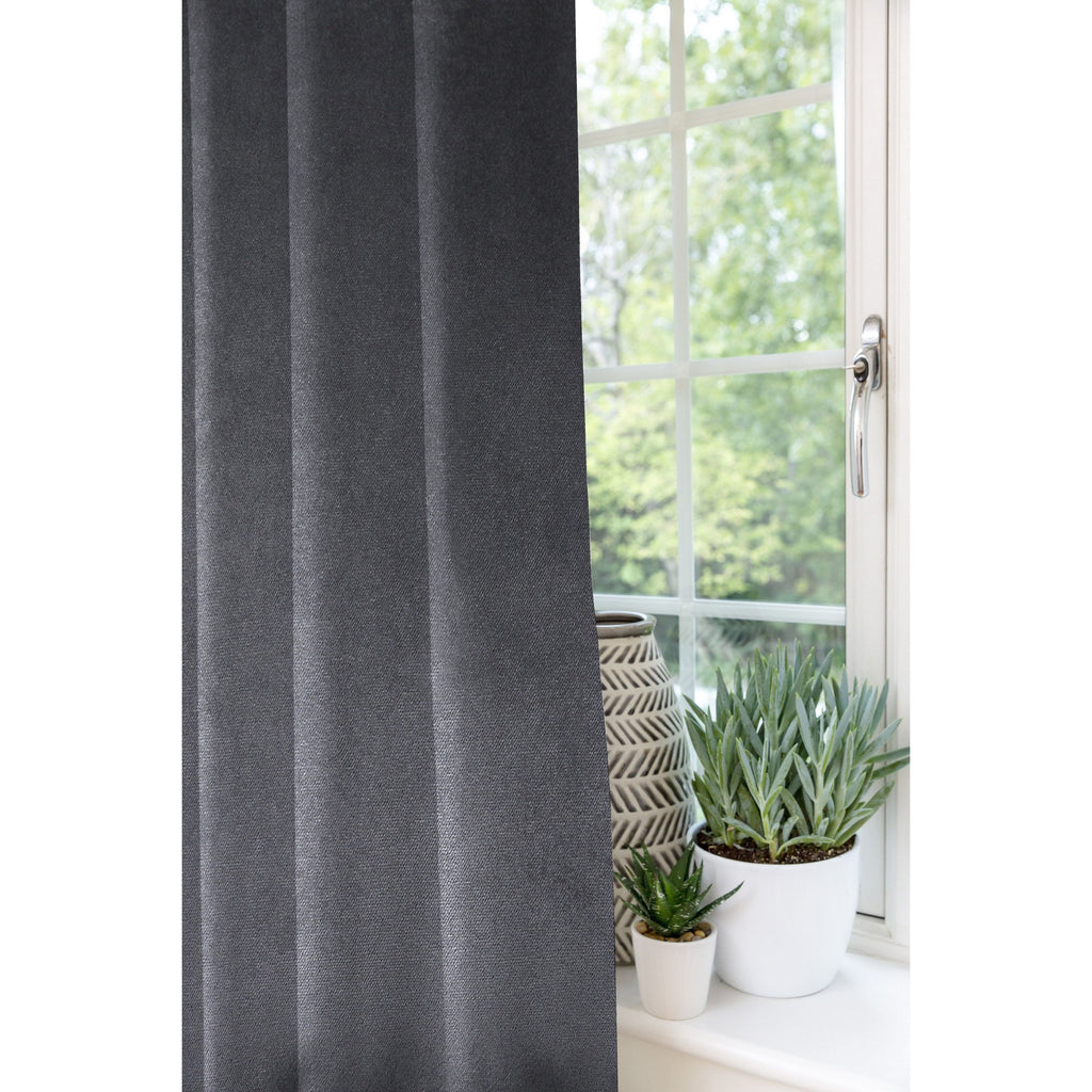 McAlister Textiles Matt Charcoal Grey Velvet Curtains Tailored Curtains 