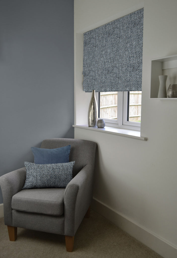 McAlister Textiles Harris Charcoal Grey and Blue Tweed Roman Blinds Roman Blinds 