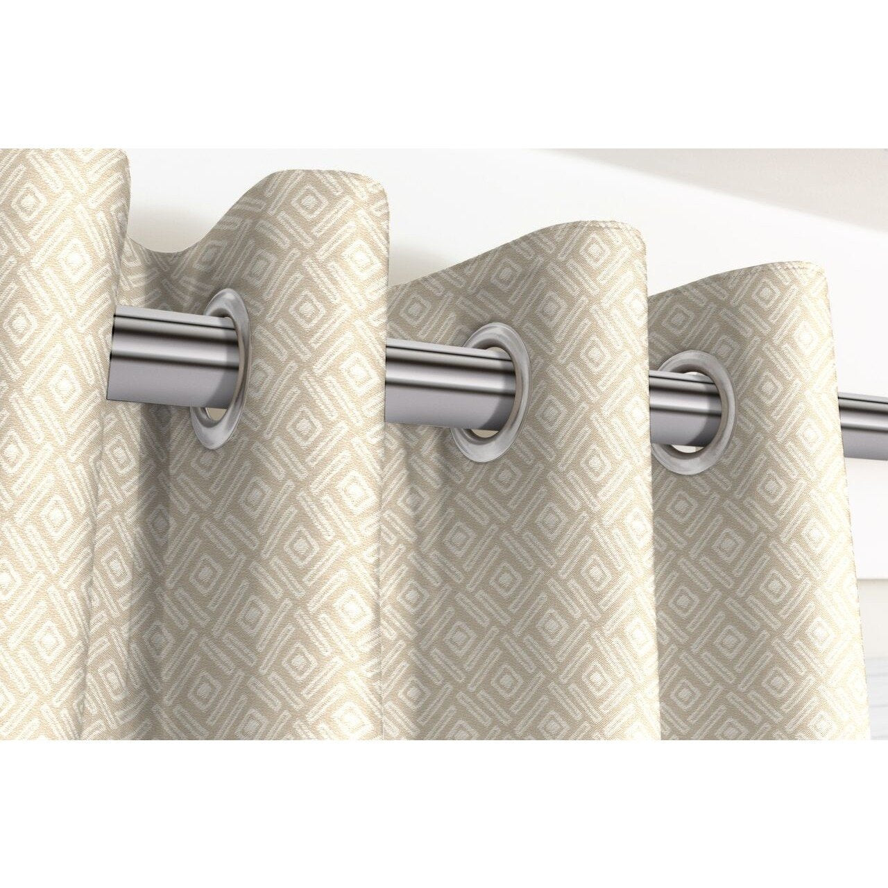 McAlister Textiles Elva Geometric Beige Grey Curtains Tailored Curtains 