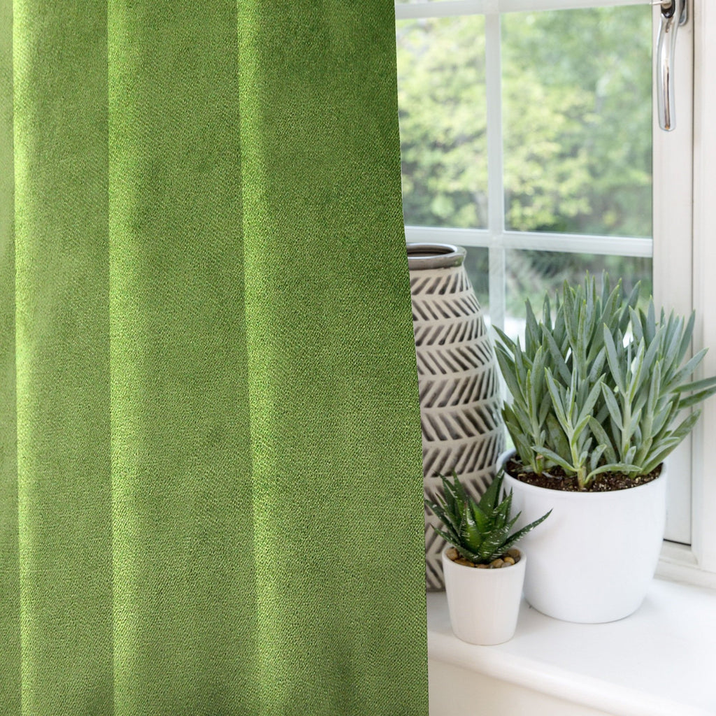 McAlister Textiles Matt Fern Green Velvet Curtains Tailored Curtains 