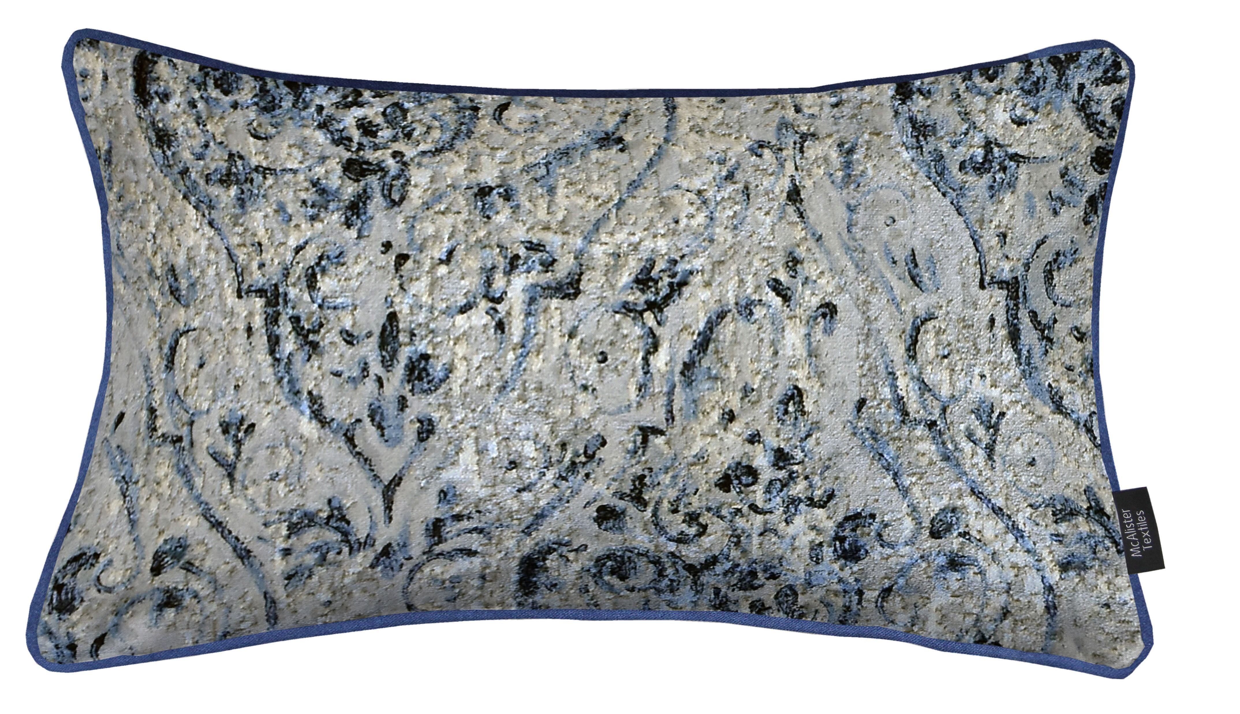 McAlister Textiles Renaissance Navy Blue Printed Velvet Pillow Pillow Cover Only 50cm x 30cm 