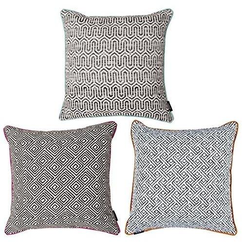 McAlister Textiles Aztec Geometric Black + White 43cm x 43cm Cushion Sets Cushions and Covers Set of 3 Cushion Covers 