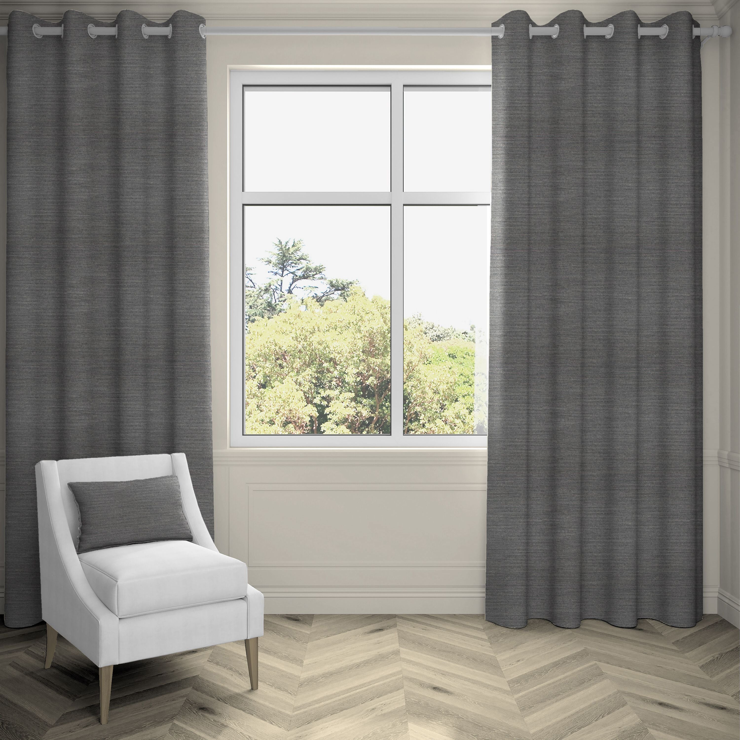 McAlister Textiles Hamleton Charcoal Grey Textured Plain Curtains Tailored Curtains 116cm(w) x 137cm(d) (46" x 54") 