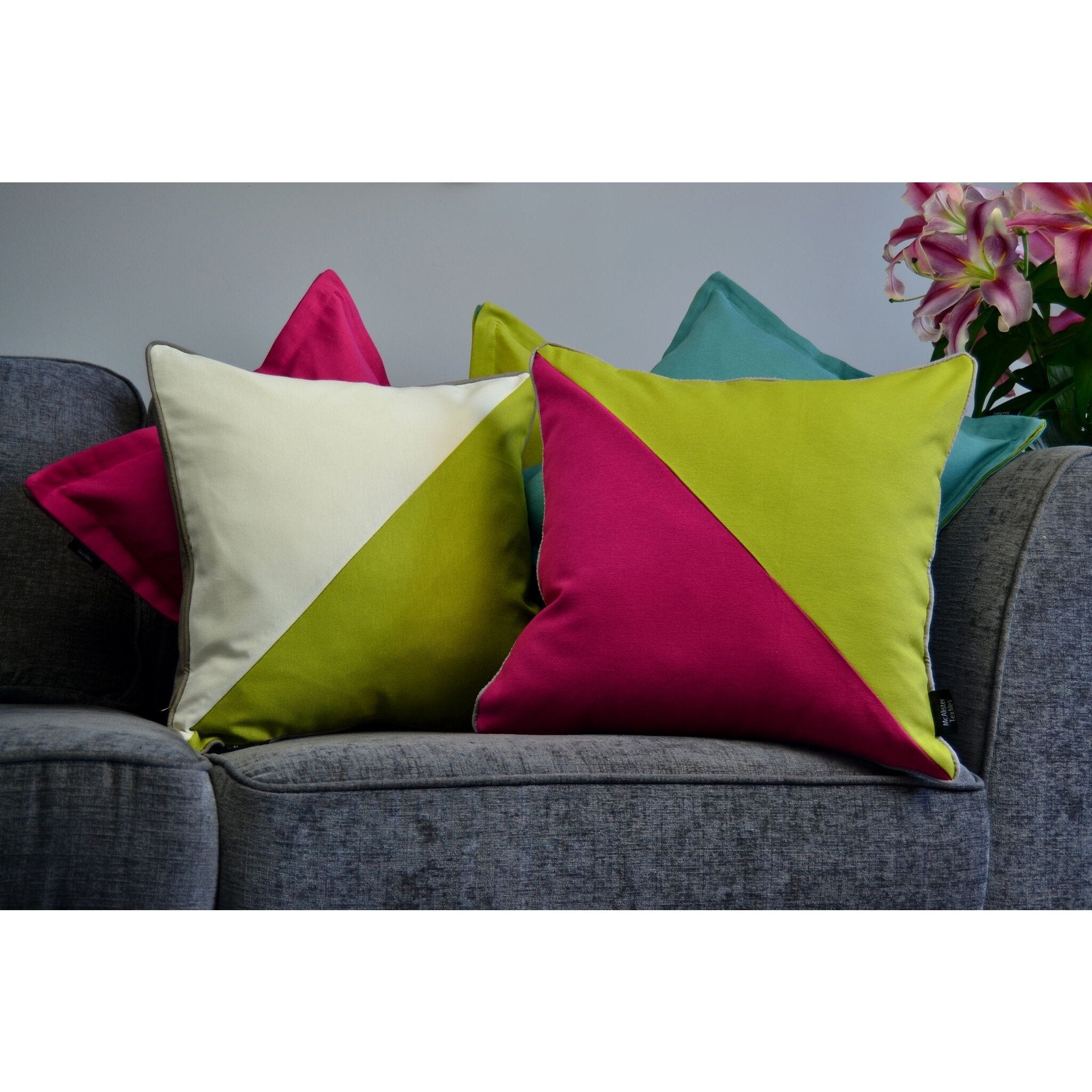 McAlister Textiles Panama Patchwork Lime Green + Fuchsia Pink Cushion Cushions and Covers 