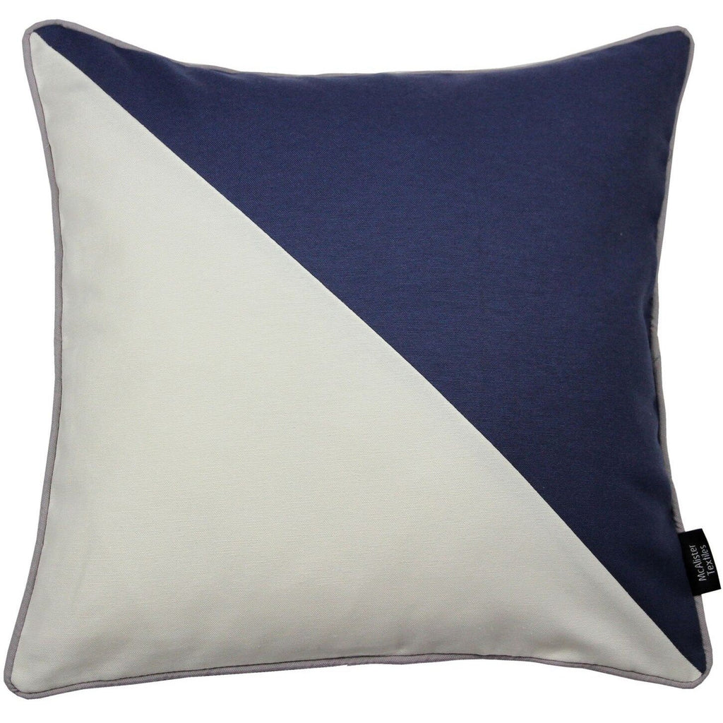 McAlister Textiles Panama Patchwork Navy Blue + Natural Cushion Cushions and Covers Cover Only 43cm x 43cm 