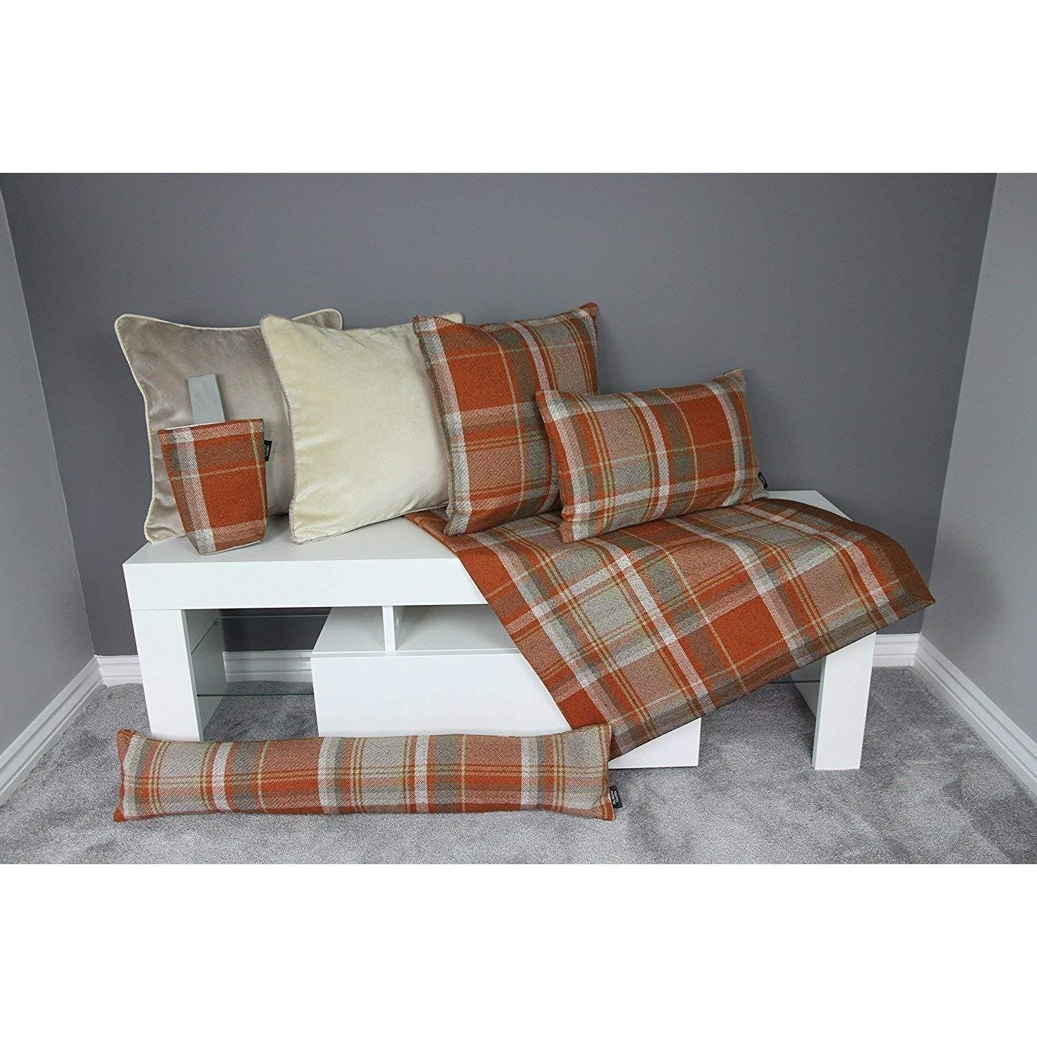 McAlister Textiles Heritage Orange + Grey Tartan Home Decor Design Set 