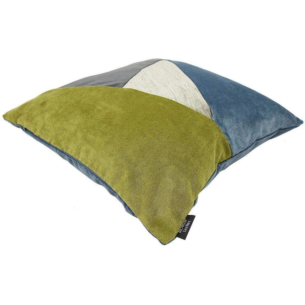 McAlister Textiles Patchwork Velvet Green, Blue + Grey Cushion Set Cushions and Covers 