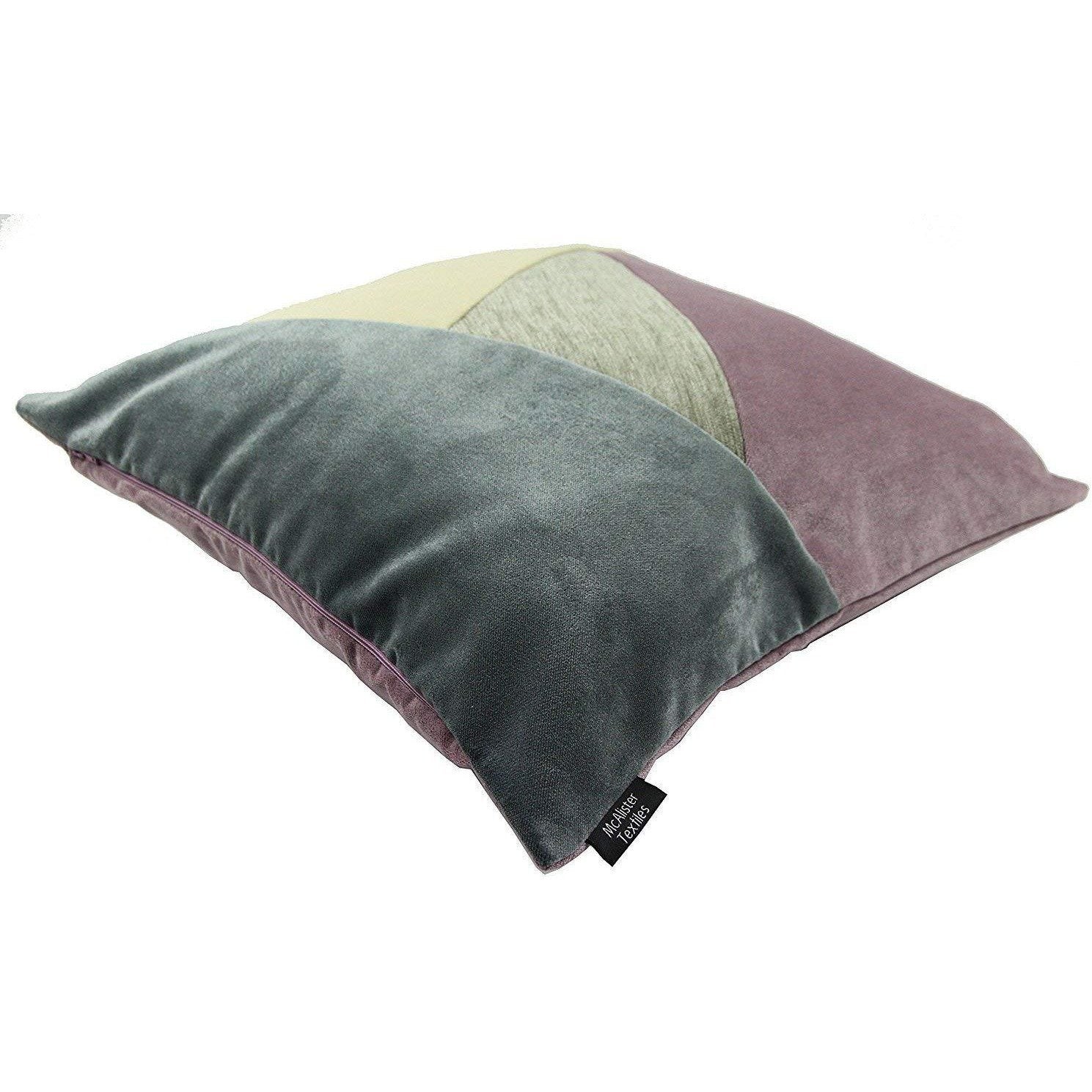 McAlister Textiles Patchwork Velvet Purple, Gold + Grey Cushion Set Cushions and Covers 