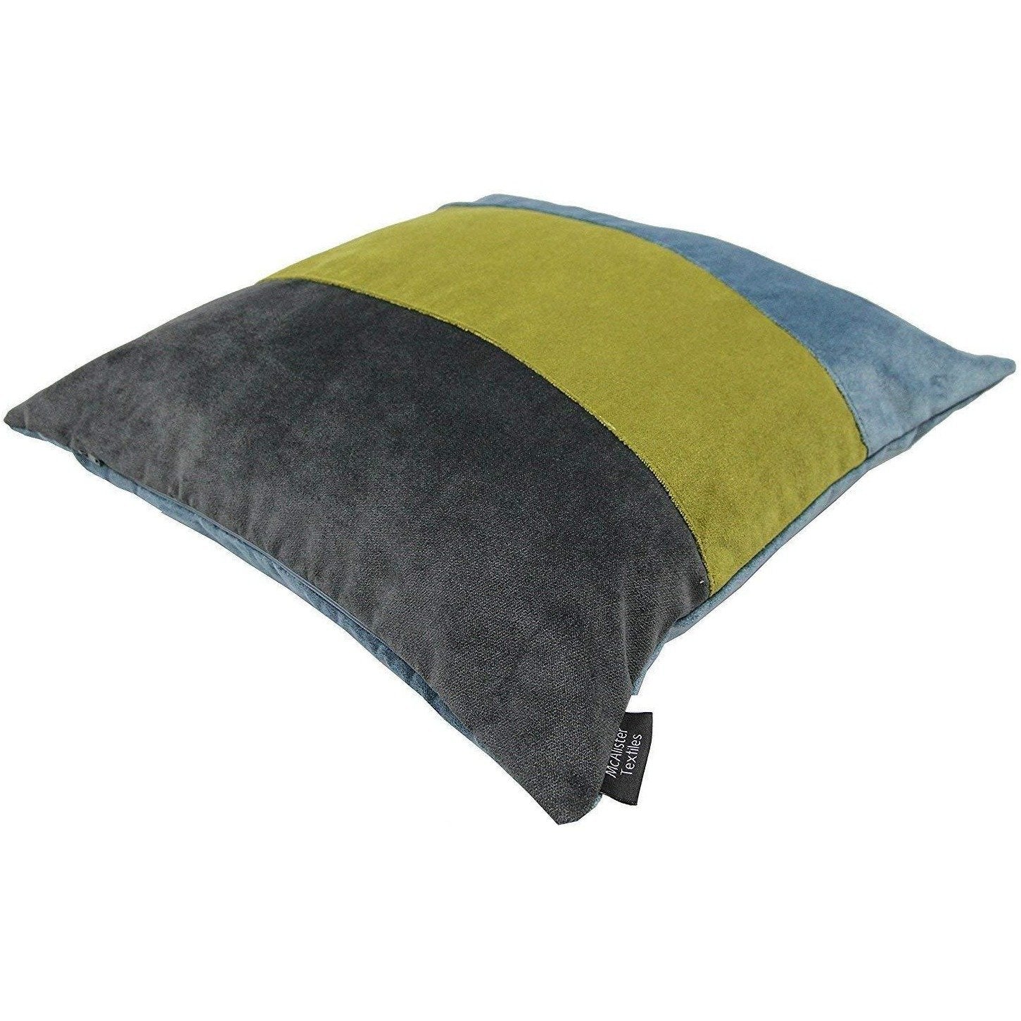 McAlister Textiles Patchwork Velvet Green, Blue + Grey Cushion Set Cushions and Covers 