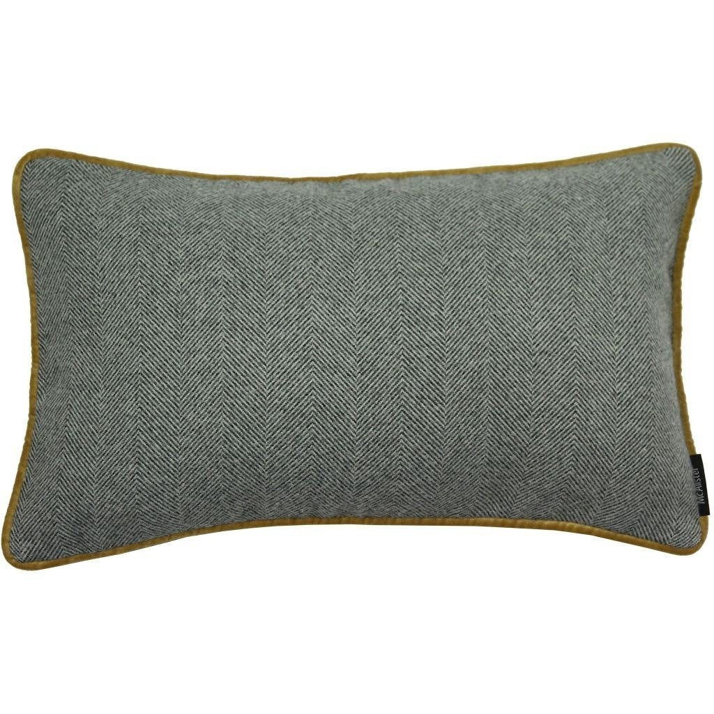 McAlister Textiles Herringbone Boutique Grey + Yellow Cushion Cushions and Covers Cover Only 50cm x 30cm 
