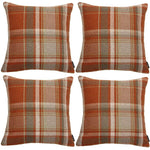 Load image into Gallery viewer, McAlister Textiles Heritage Burnt Orange + Grey Tartan 43cm x 43cm Cushion Sets Cushions and Covers Cushion Covers Set of 4 
