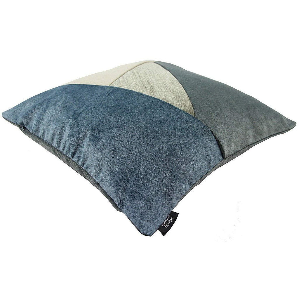 McAlister Textiles Patchwork Velvet Gold, Blue + Grey Cushion Set Cushions and Covers 