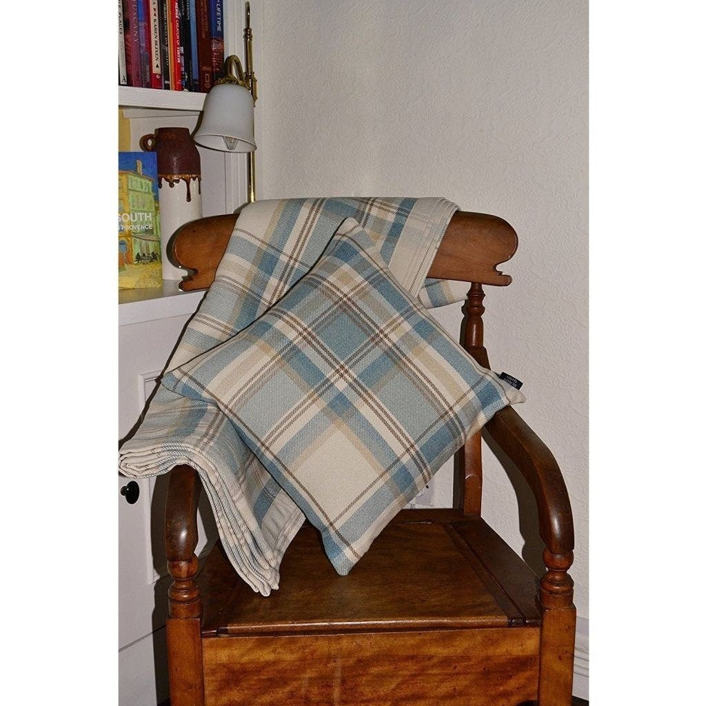 McAlister Textiles Heritage Duck Egg Blue Tartan Cushion Cushions and Covers 