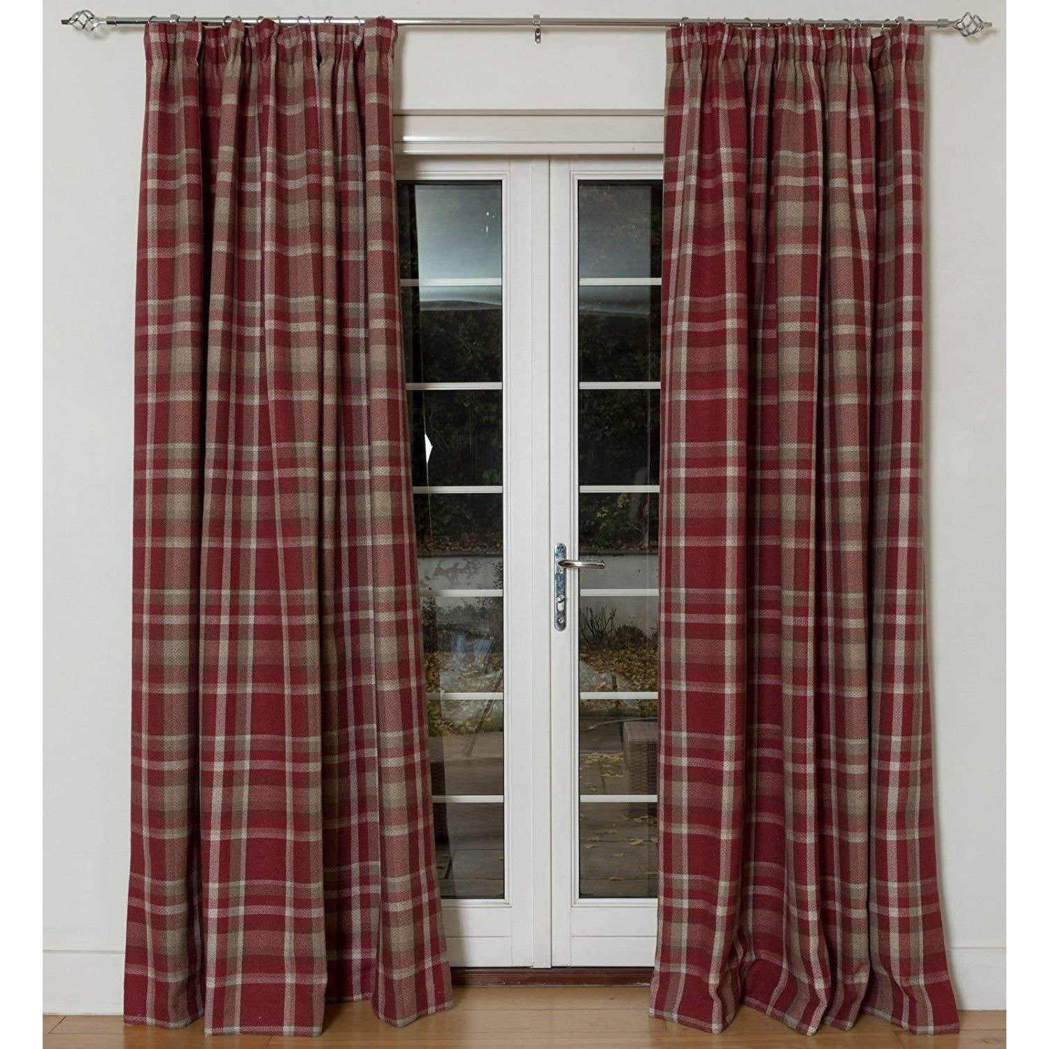 McAlister Textiles Heritage Tartan Red + White Curtain Fabric Fabrics 
