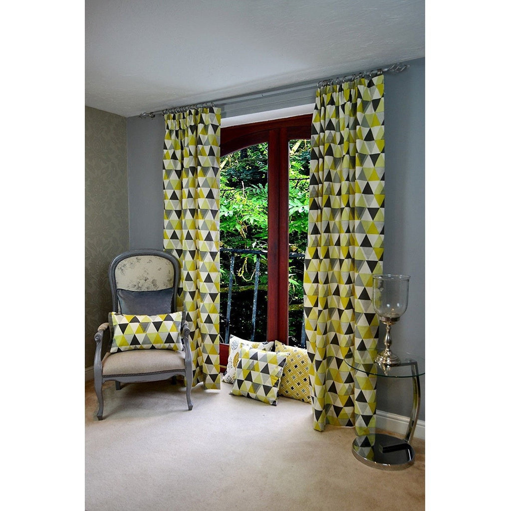 McAlister Textiles Vita Cotton Print Ochre Yellow Curtains Tailored Curtains 116cm(w) x 182cm(d) (46" x 72") 