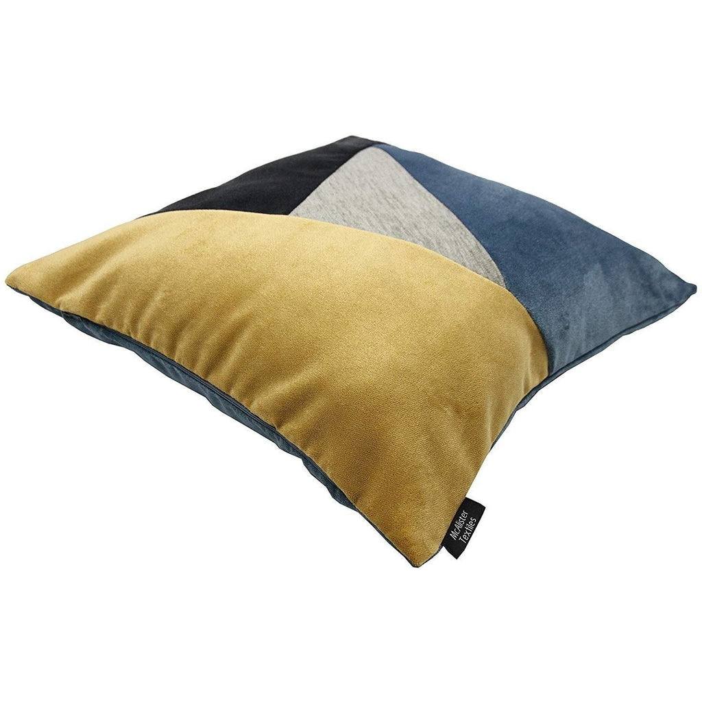 McAlister Textiles Patchwork Velvet Navy, Yellow + Grey Cushion Set Cushions and Covers 
