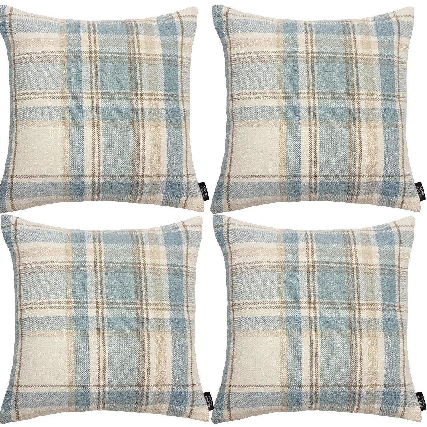 McAlister Textiles Heritage Duck Egg Blue Tartan 43cm x 43cm Cushion Sets Cushions and Covers Cushion Covers Set of 4 