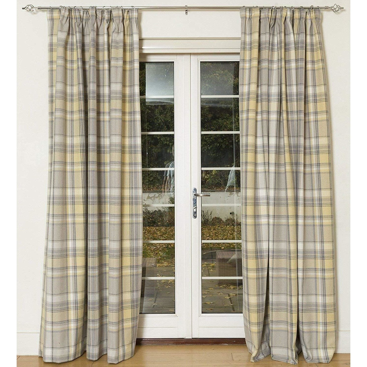 McAlister Textiles Heritage Tartan Mustard Yellow + Grey Curtain Fabric Fabrics 