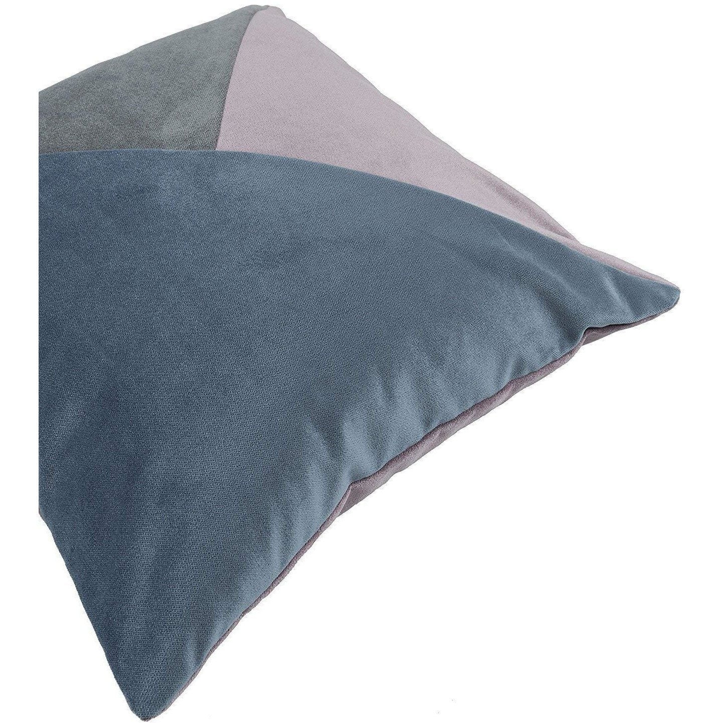 McAlister Textiles Patchwork Velvet Purple, Blue + Grey Cushion Set Cushions and Covers 