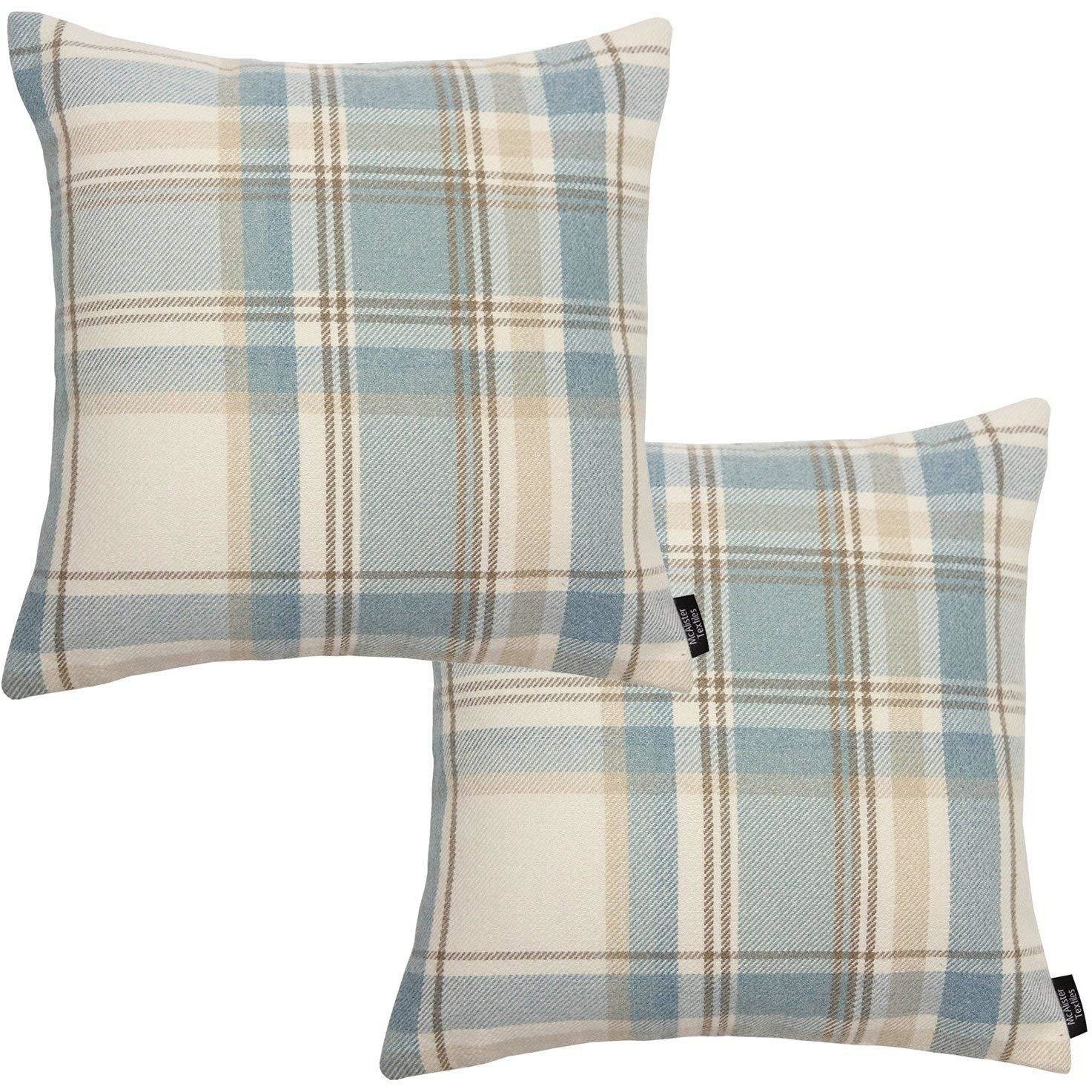 McAlister Textiles Heritage Duck Egg Blue Tartan 43cm x 43cm Cushion Sets Cushions and Covers Cushion Covers Set of 2 