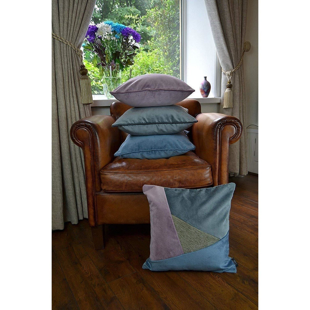 McAlister Textiles Patchwork Velvet Purple, Blue + Grey Cushion Set Cushions and Covers 
