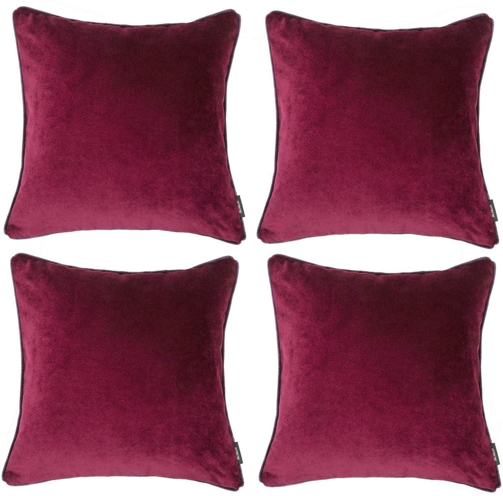 McAlister Textiles Matt Wine Red Velvet 43cm x 43cm Cushion Sets Cushions and Covers Cushion Covers Set of 4 