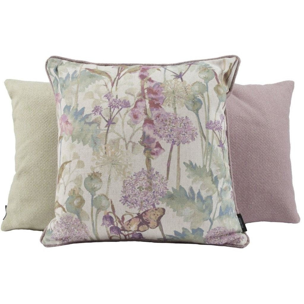 McAlister Textiles Wildflower Pastel Purple Linen Cushion Cushions and Covers 